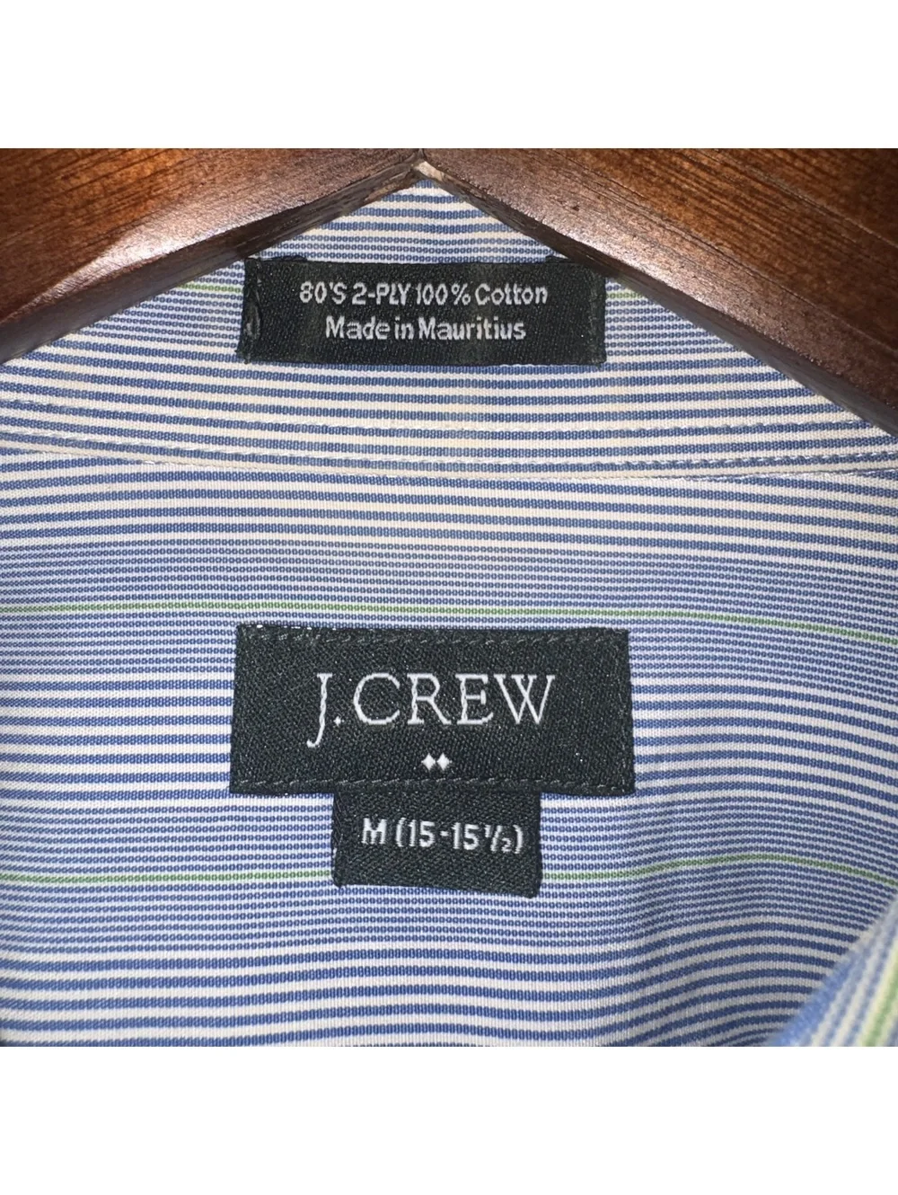 Crew Men's Button Down Shirt Blue White Stripe 80's 2-Ply Cotton Medium